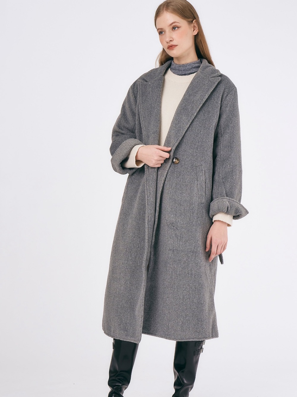 Storets women’s gray long coat S/M button front lined